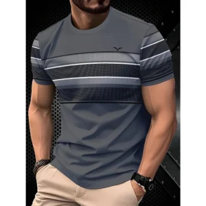 Men Stripe Print Street Graphic T-Shirts Men's Short Sleeves