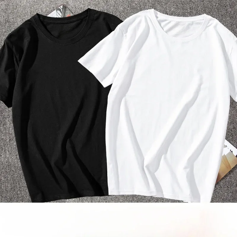 100% cotton Solid T-shirts Mens Short Sleeve White and Black - Image 4