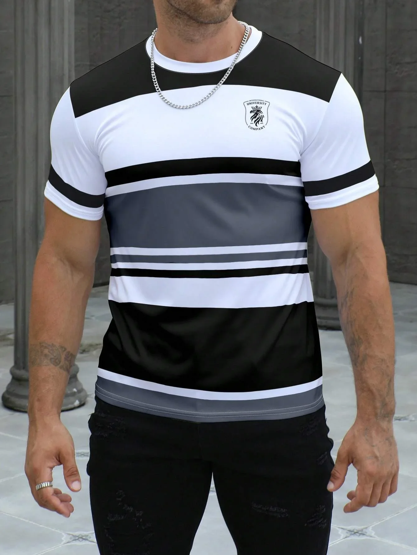 Men's short sleeved striped design T-shirt - Image 9