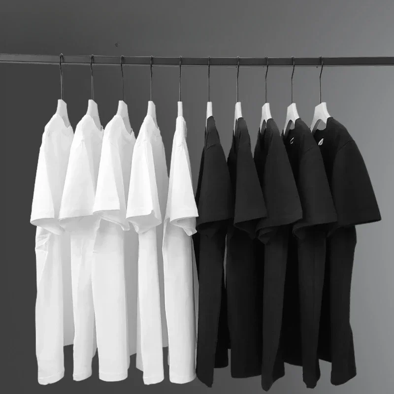 100% cotton Solid T-shirts Mens Short Sleeve White and Black