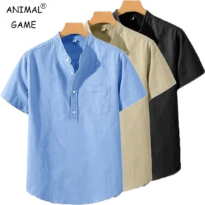Mens Short Sleeve T Shirts Solid Color Stand Up Collar Shirt