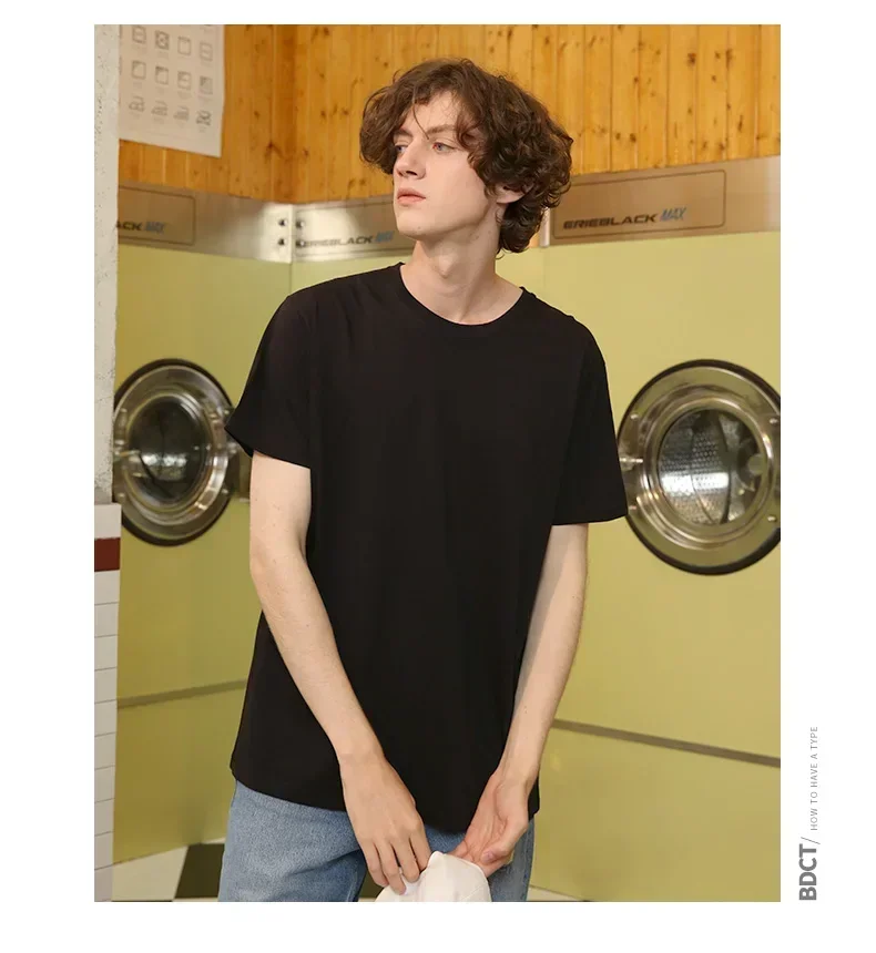 100% cotton Solid T-shirts Mens Short Sleeve White and Black - Image 5